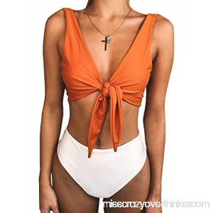 Ybenlow Womens High Waisted Bikini Set Tie Knot Front Swimsuits Push Up Two Piece Bathing Suit Orange B07PMW5YBS